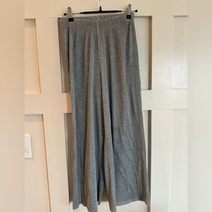 Gray Ribbed Cropped Wide-Leg Pants